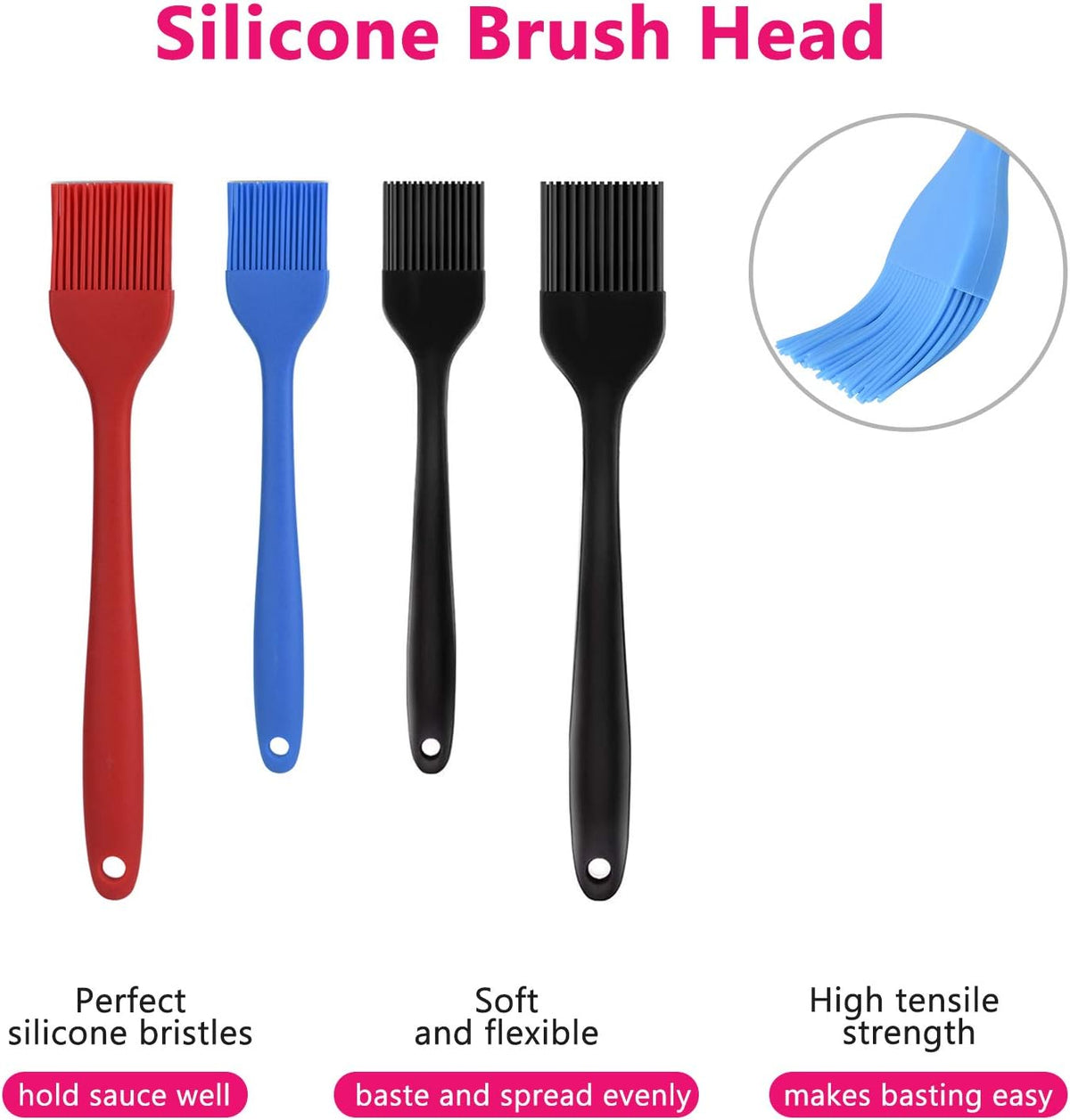 Hhyn Silicone Basting Pastry Brush Set 4 Pack, Multicolor