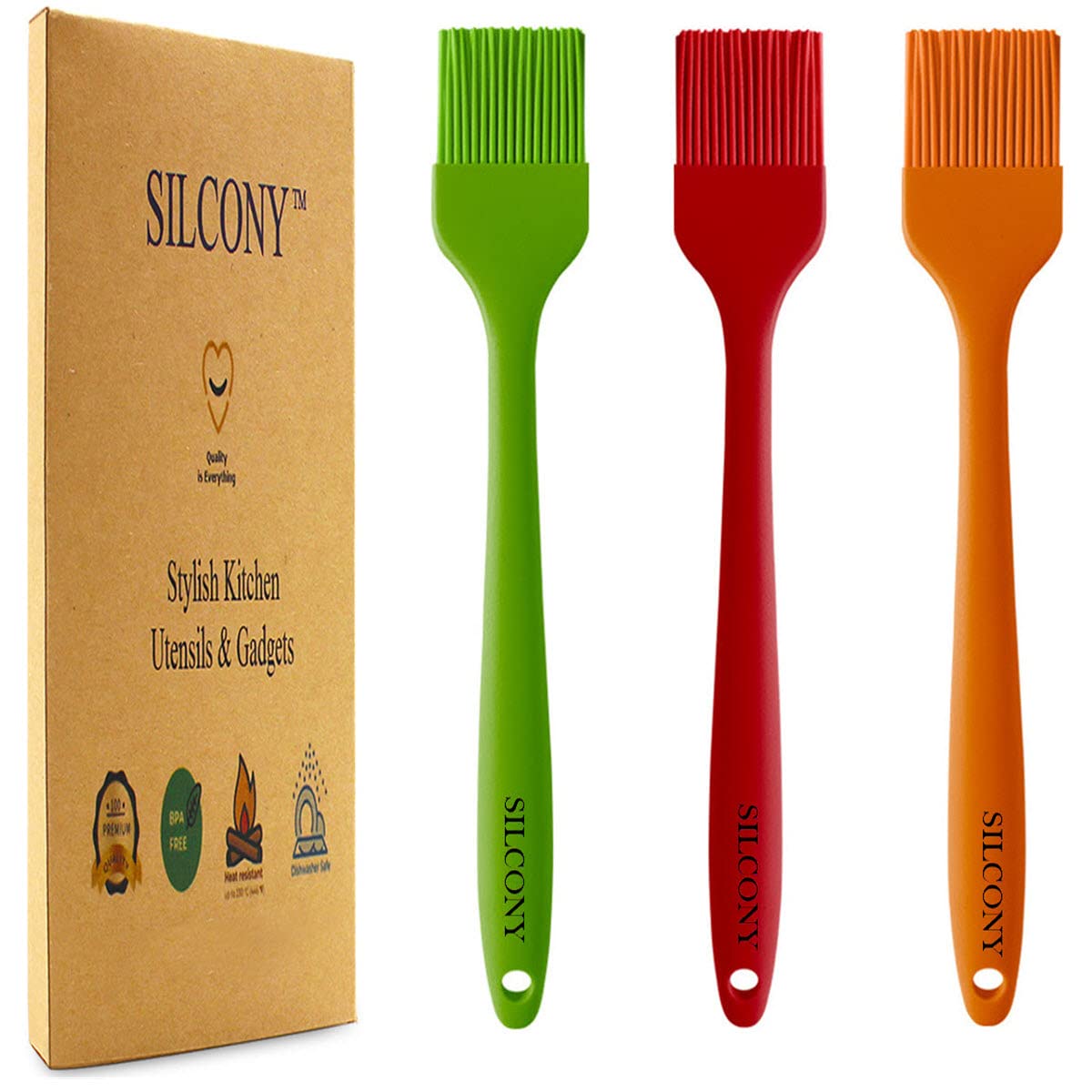 8.4" Silicone Basting Pastry Brush - Perfect for Oil Butter Spread, Marinades, Baste, BBQ, Grill, Cooking - BPA Free, Food Grade Material, Dishwasher Safe (3, 8.4 Inches)