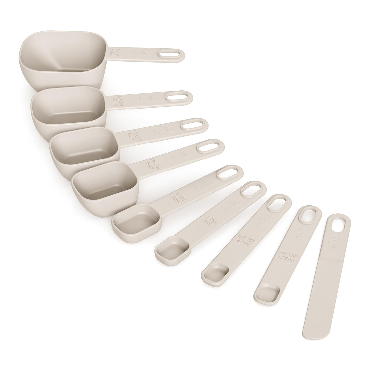 bella 9 Pc Nested Measuring Cup & Spoon Set, BPA & BPS-free nylon, Oatmilk