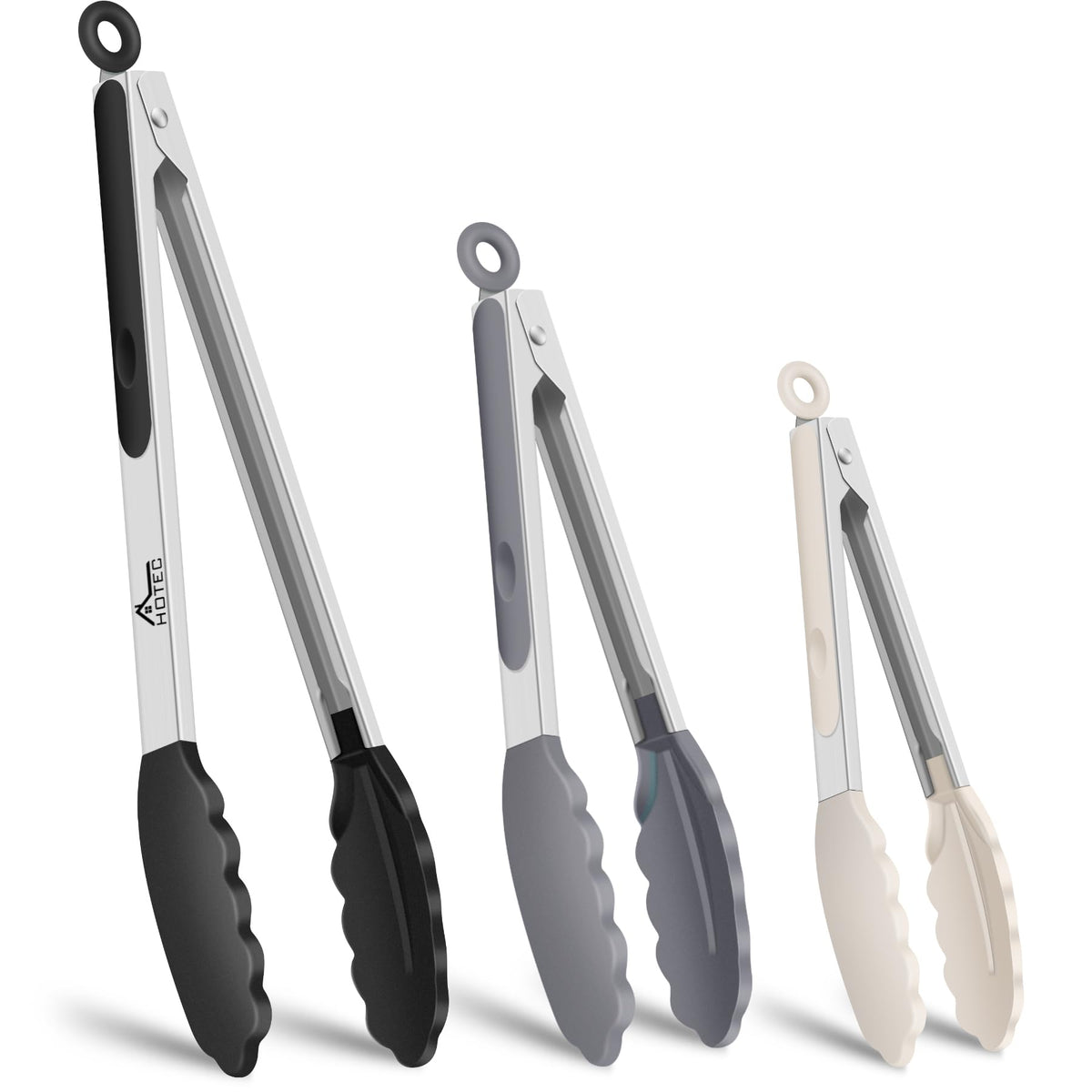 HOTEC Premium Stainless Steel Locking Kitchen Tongs with Silicon Tips, Set of 3-7", 9" and 12" (Gradient Blue)