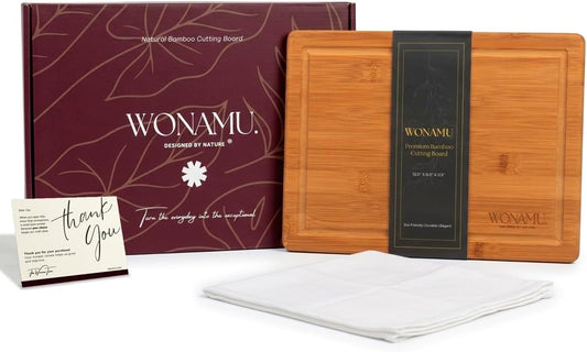 WONAMU Small Bamboo Cutting Board Non Toxic with Juice Groove, Gift Set