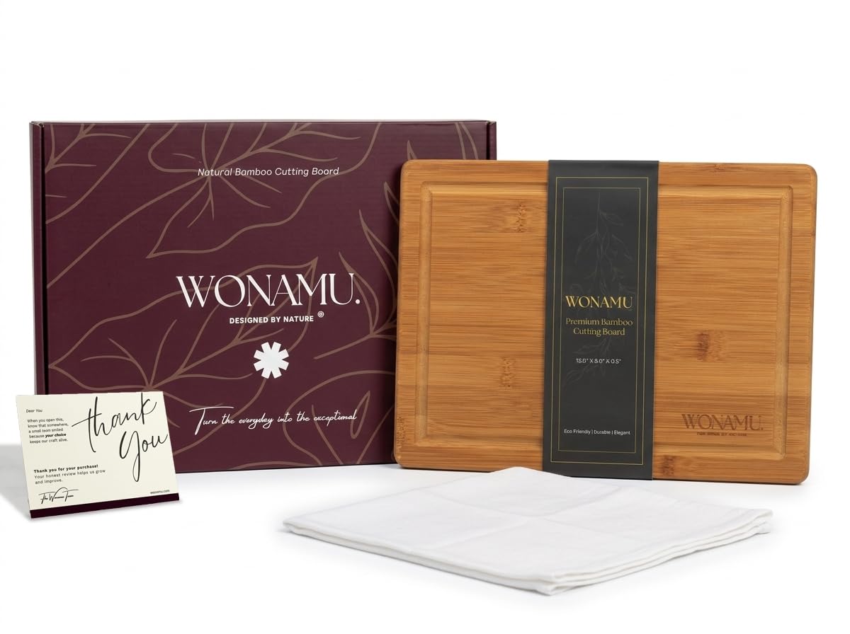 WONAMU Small Bamboo Cutting Board Non Toxic with Juice Groove, Gift Set
