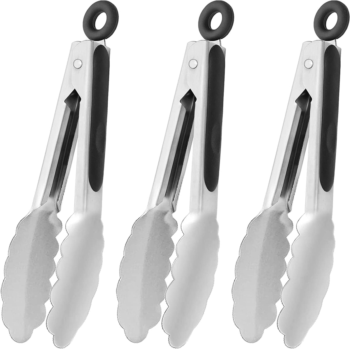 HINMAY Small Serving Tongs with Silicone Tips 7-Inch Mini Tongs, Set of 3 (Pink)