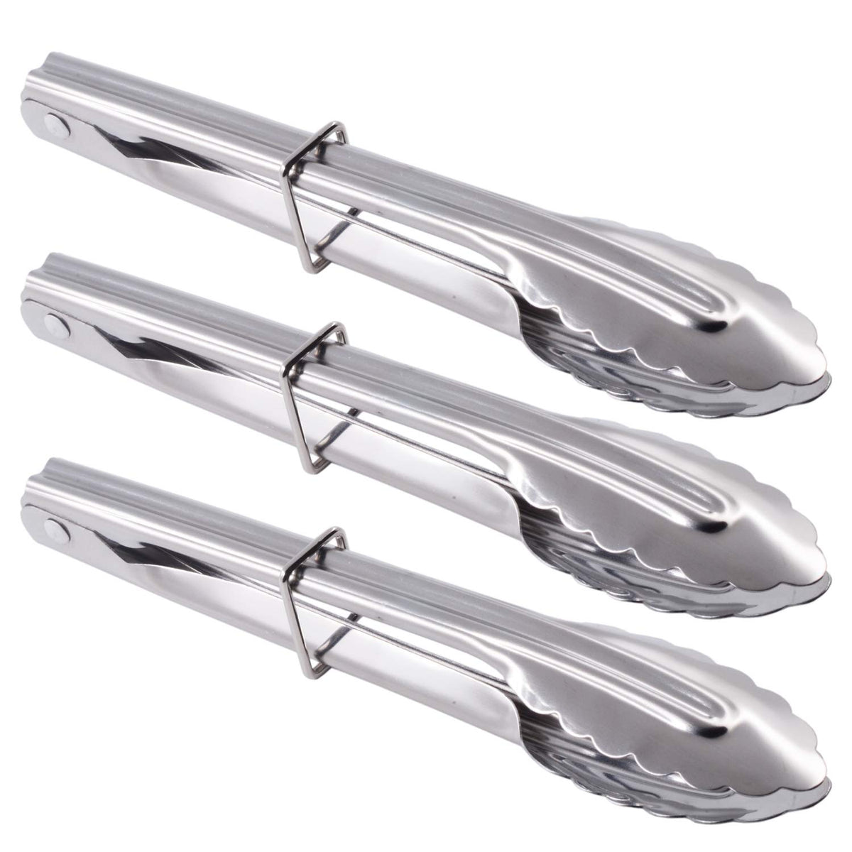 HINMAY Mini Stainless Steel Food Tongs with Silding Rings 7-Inch, Set of 6