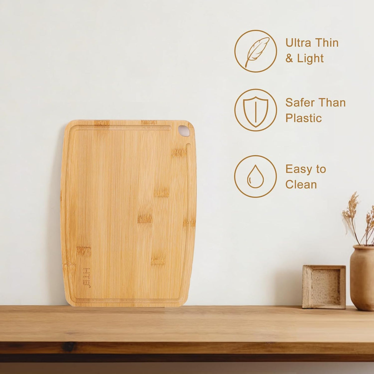 HTB Bamboo Cutting Board for Kitchen Wooden Chopping Board, Mini 1PCS