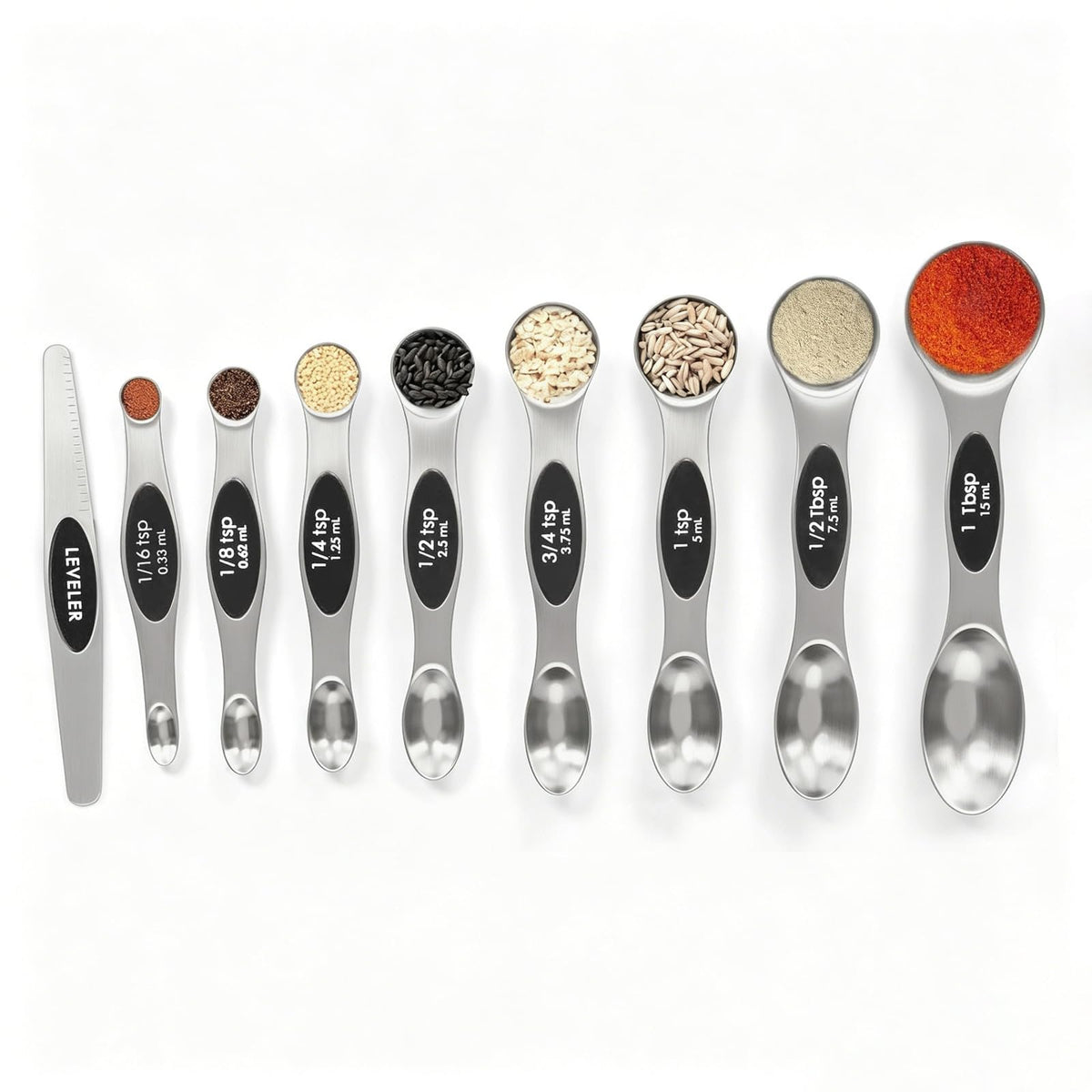 Magnetic Measuring Spoons Set Stainless Steel with Leveler, Stackable Metal Tablespoon Measure Spoon for Baking, Cups and Spoon Set Kitchen Gadgets Apartment Essentials Fits in Spice Jars