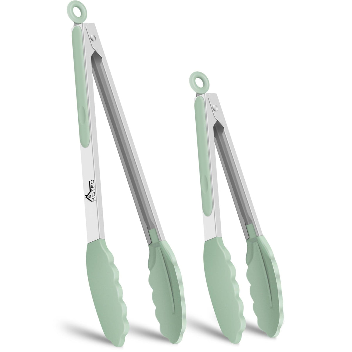 HOTEC Stainless Steel Kitchen Tongs with Silicone Tips, Set of 2-9" and 12"