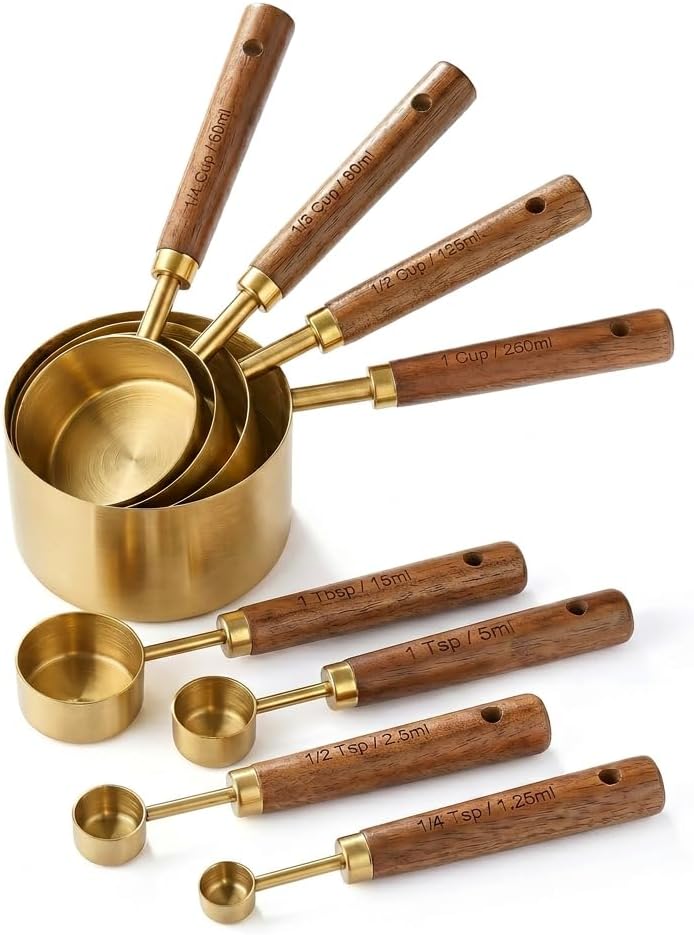 Measuring Cups and Spoons Set, 8 Pack, Gold Finish