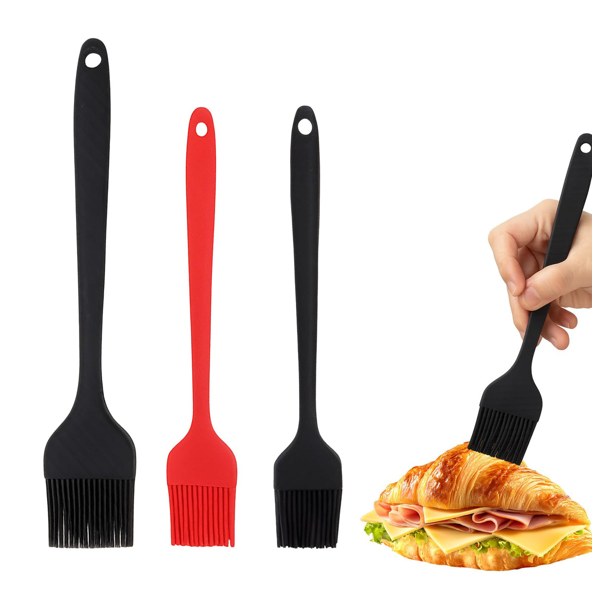3 PCS Silicone Basting Pastry Brush,Heat Resistant Cooking Brush for Oil Butter Sauce,Premium Cooking Brush for Sauce Marinade Meat Glazing