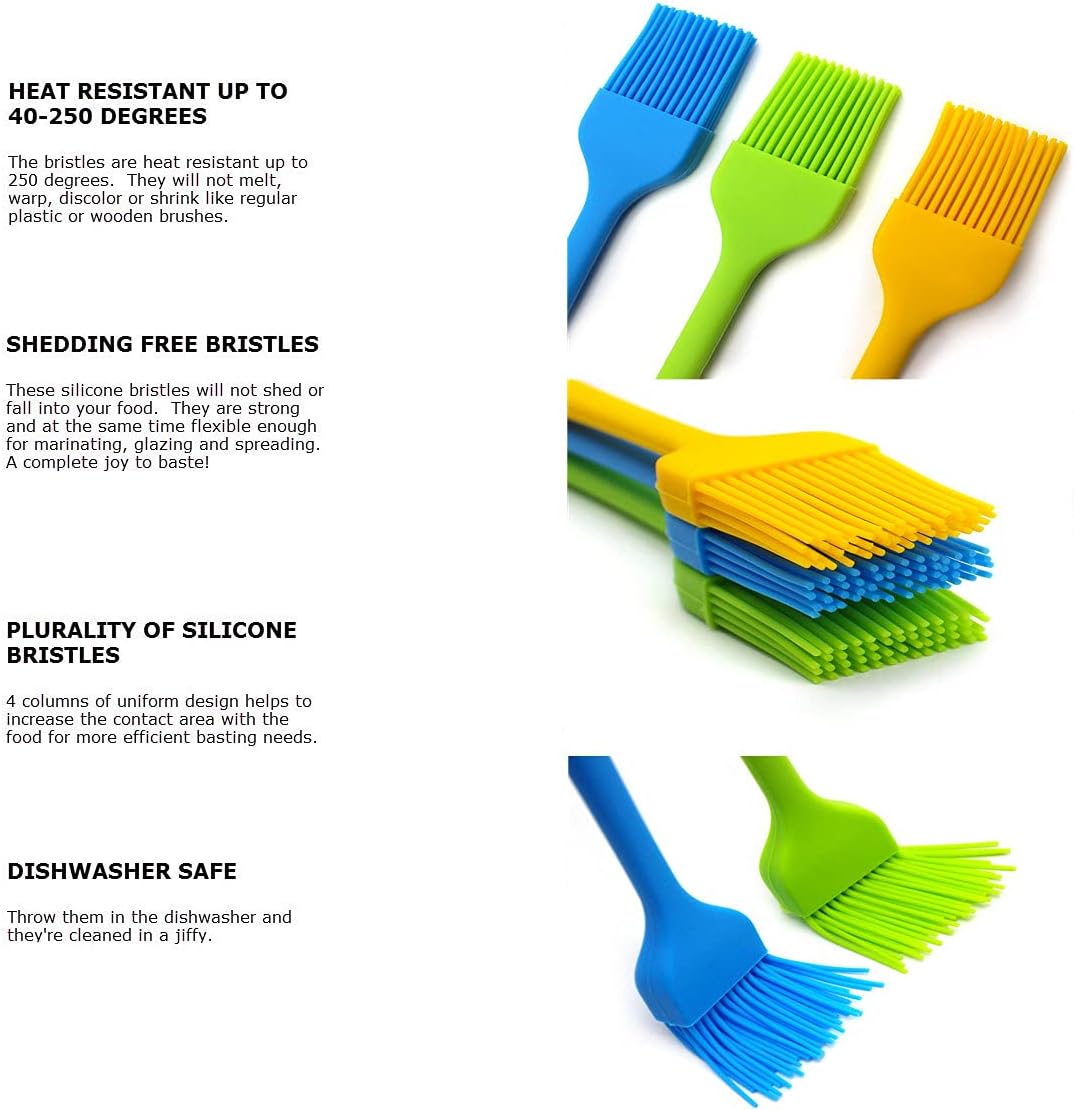 8.4" Silicone Basting Pastry Brush - Perfect for Oil Butter Spread, Marinades, Baste, BBQ, Grill, Cooking - BPA Free, Food Grade Material, Dishwasher Safe (3, 8.4 Inches)