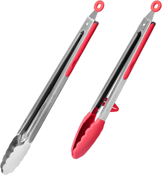 Kitchen Mama DuoEssentials Cooking Tongs Set, Red