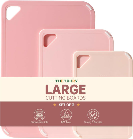 THETCHRY Plastic Cutting Board Set of 3, Pink Cutting Board for Kitchen