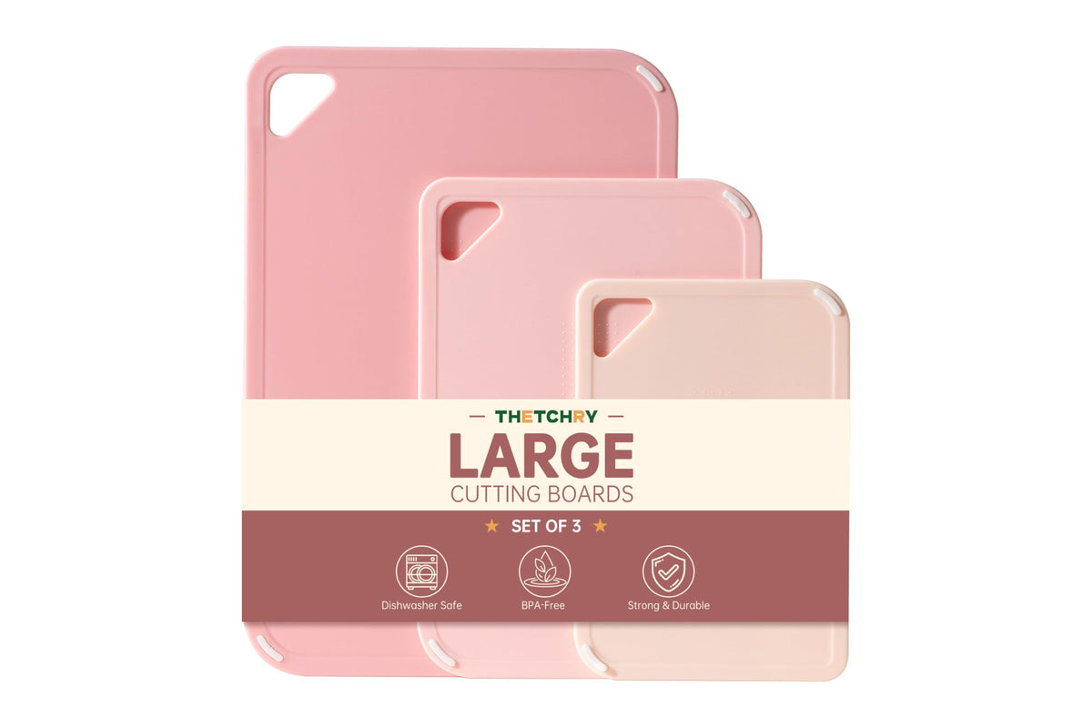 THETCHRY Plastic Cutting Board Set of 3, Pink Cutting Board for Kitchen