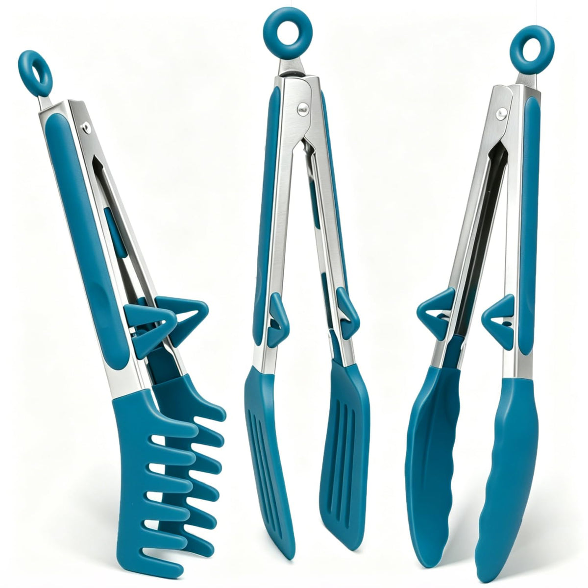 12" Kitchen Tongs for cooking with Silicone Tips, 3Pcs Serving Tongs, Grey