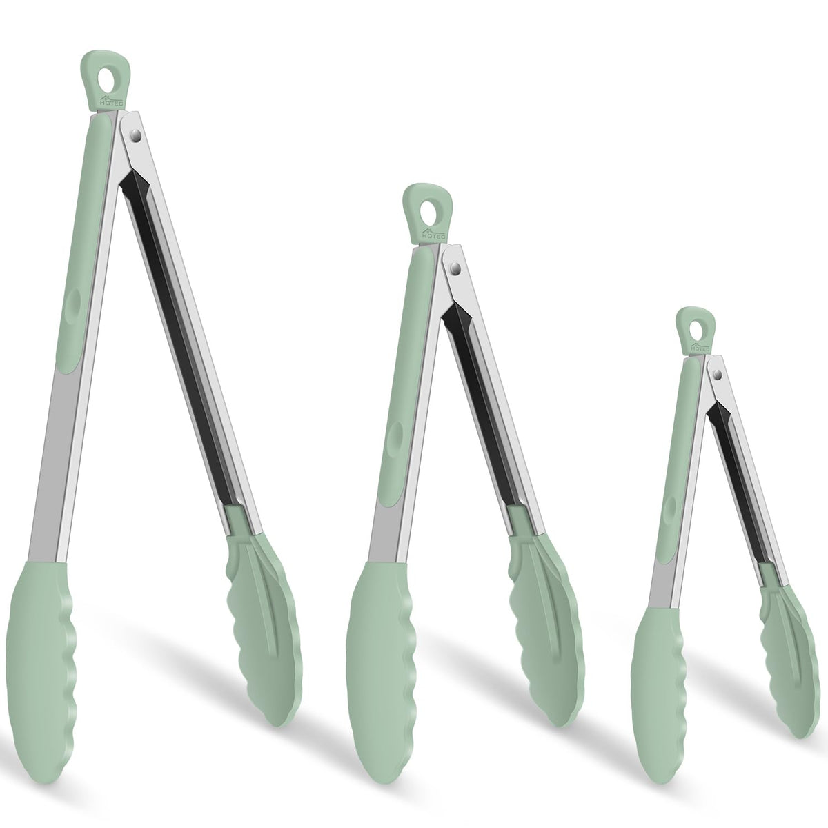 HOTEC Stainless Steel Kitchen Tongs with Silicone Tips, Set of 2-9" and 12"