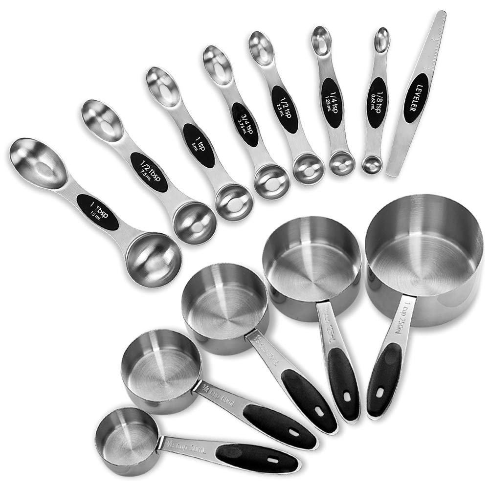 EDELIN Measuring Cups and Magnetic Measuring Spoons Set, Black