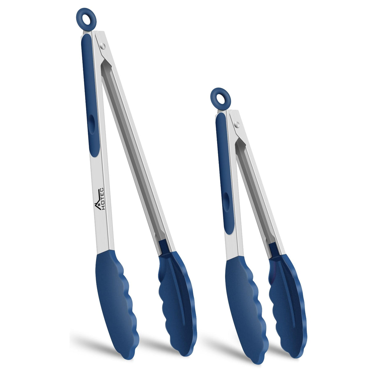 HOTEC Stainless Steel Kitchen Tongs with Silicone Tips, Set of 2-9" and 12"
