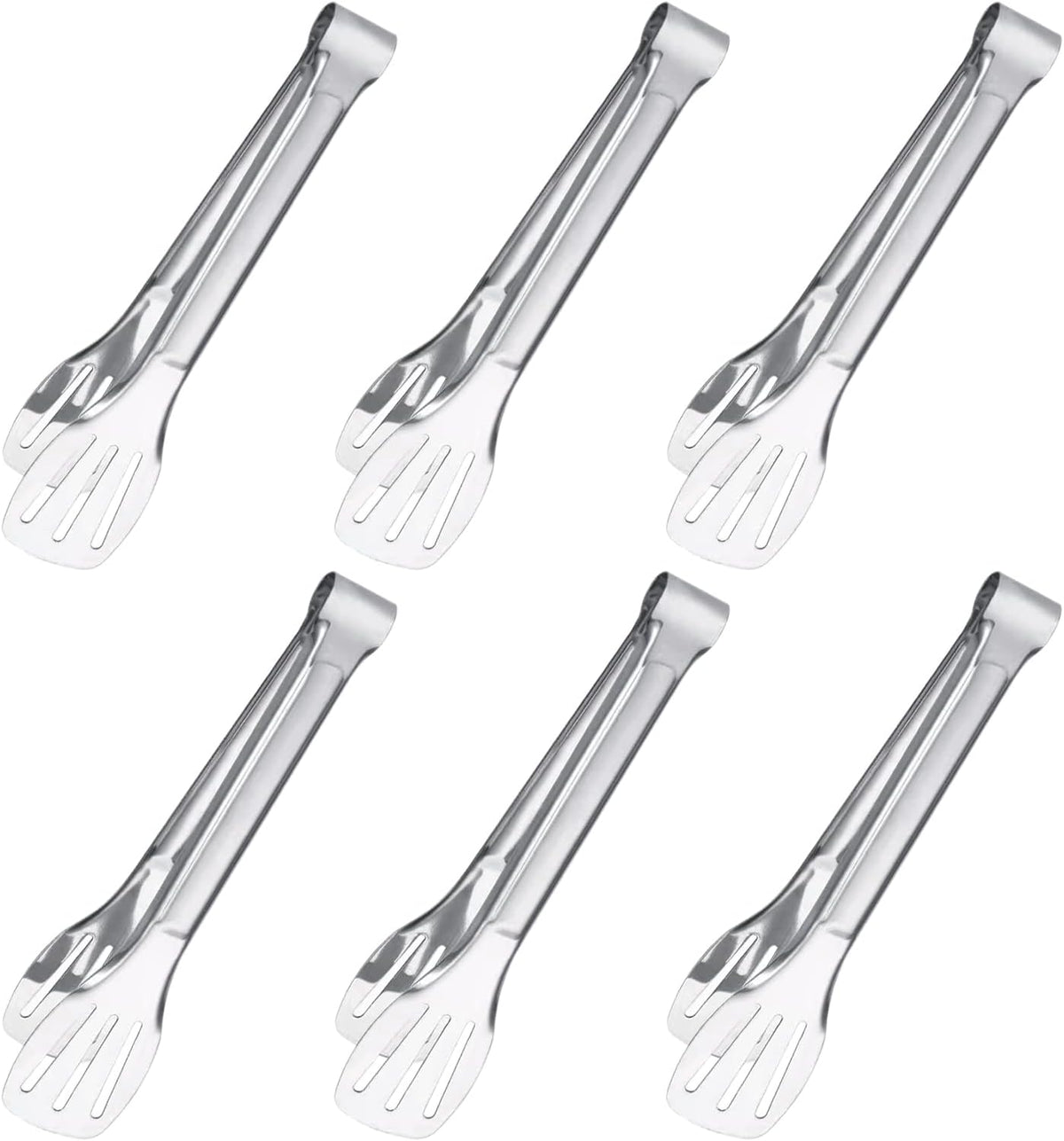 6PCS Serving Tongs, 7Inch Buffet Tongs, Stainless Steel Food Tong Small Serving Utensils for Cooking, Entertaining, Salad, Barbecue, Buffet, Toast and Steak by Sunenlyst
