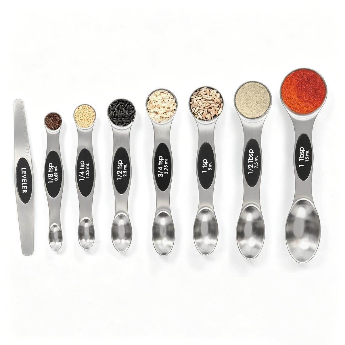 Magnetic Measuring Spoons Set Stainless Steel with Leveler, Stackable Metal Tablespoon Measure Spoon for Baking, Cups and Spoon Set Kitchen Gadgets Apartment Essentials Fits in Spice Jars