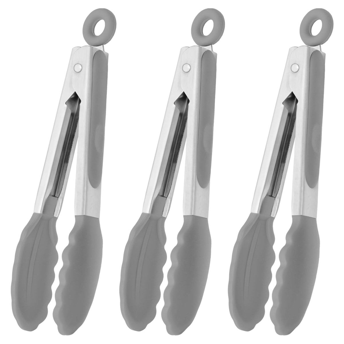 HINMAY Small Serving Tongs with Silicone Tips 7-Inch Mini Tongs, Set of 3 (Pink)