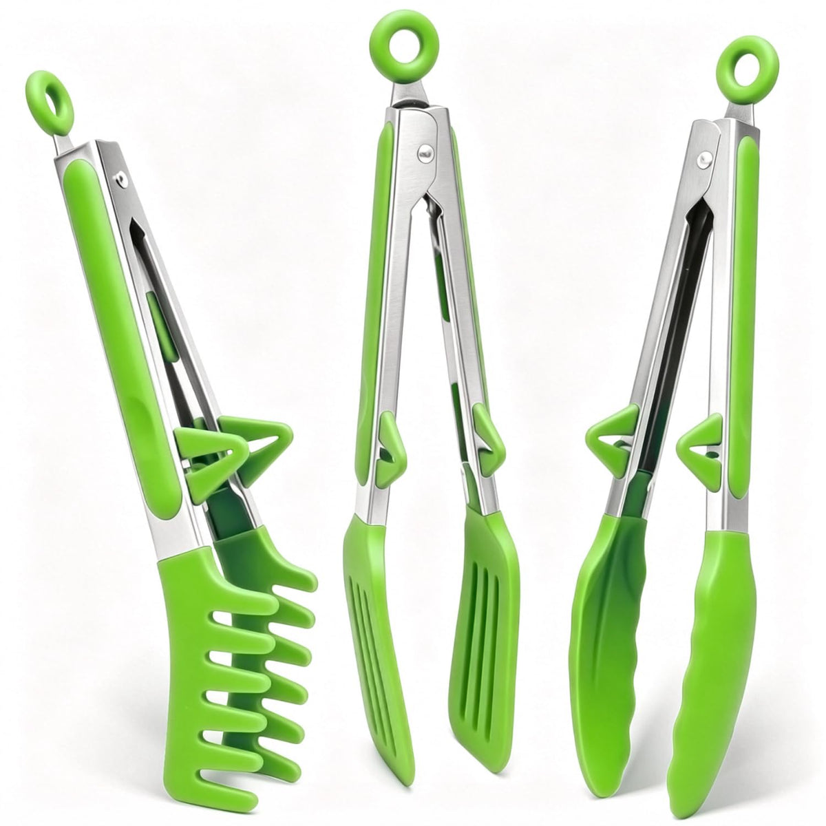 12" Kitchen Tongs for cooking with Silicone Tips, 3Pcs Serving Tongs, Grey