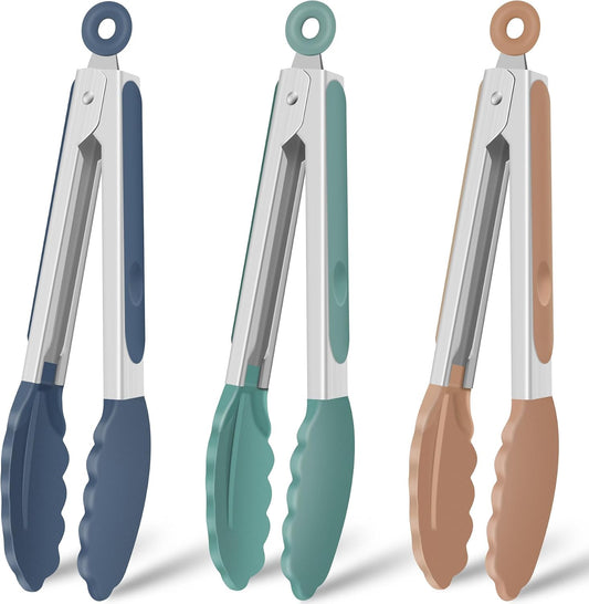 HOTEC Silicone Kitchen Tongs for Cooking, 9-Inch Serving Tongs, Set of 3