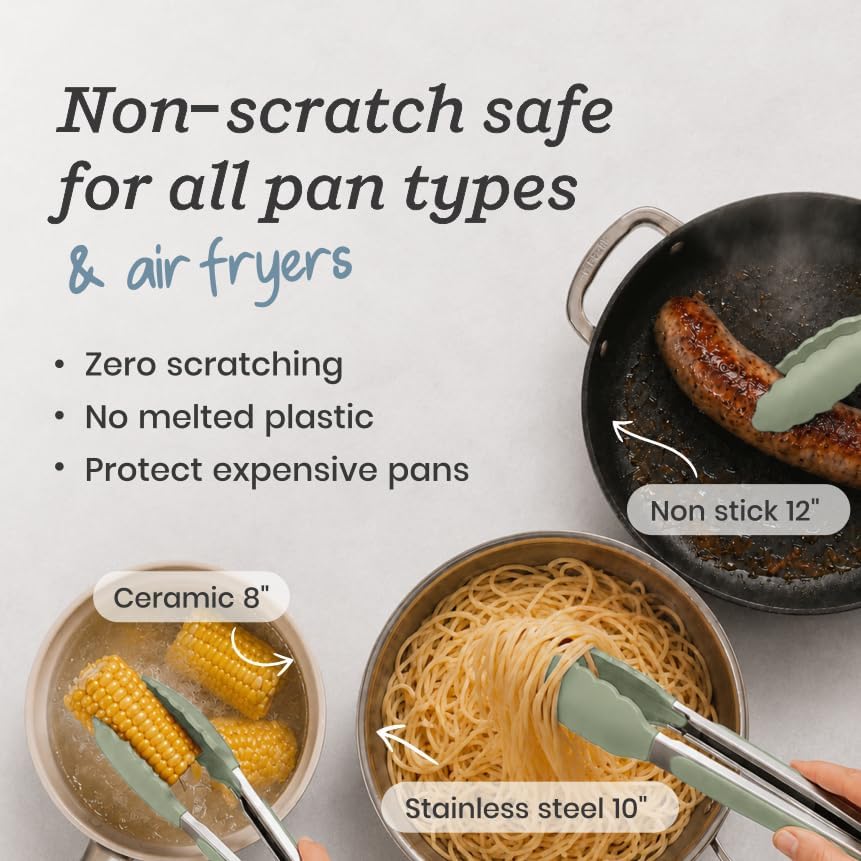 Starpack Get a Grip Silicone Kitchen Tongs (2-Pack, 9" + 12") - LFGB Non Toxic, 600°F Heat Resistant, BPA-Free - Heavy-Duty Stainless Steel, Locking - Dishwasher Safe for Nonstick Cookware