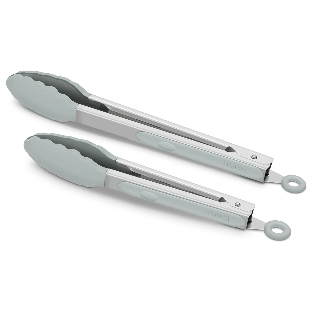 2 Pack Silicone Kitchen Tongs, 9 & 12 Inch, Stainless Steel, Black