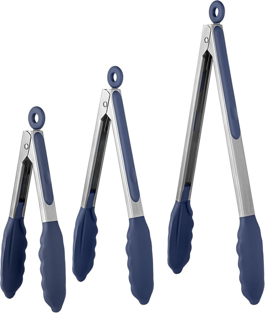 U-Taste Kitchen Tongs for Cooking, 600ºF Heat-Resistant, 3Pcs/Midnight Blue