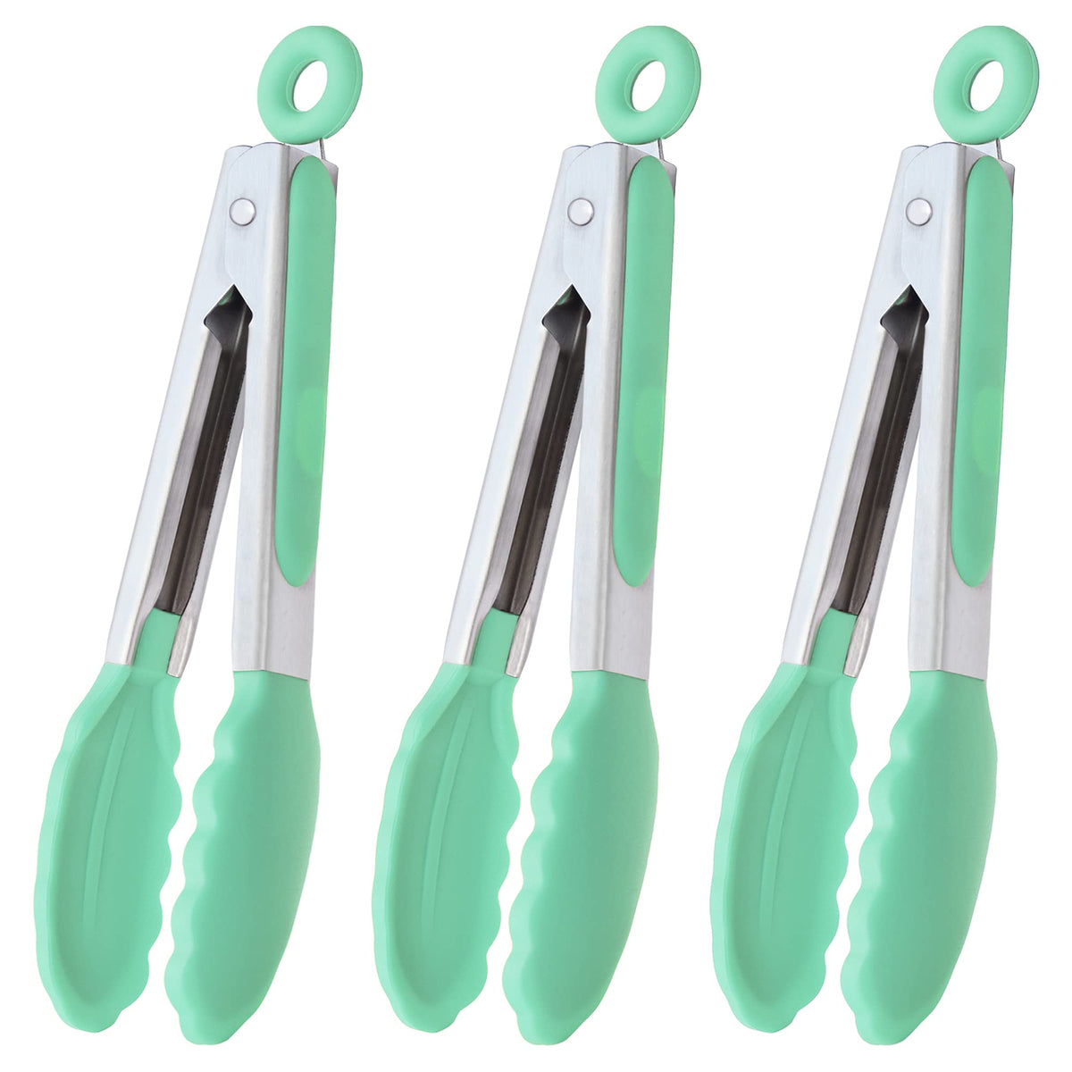 HINMAY Small Silicone Tongs 7-Inch Mini Serving Tongs, Set of 3 (Black Gray White)