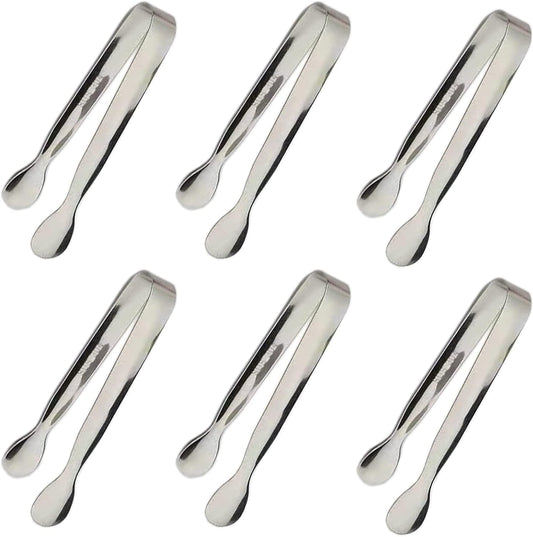 6PCS Ice Tongs Mini Sugar Tongs 4.25Inch Stainless Steel Kitchen Utensils Set,Small Serving Tong and Tiny Kitchen Tong for Appetizers,Tea Party, Coffee Bar, Desserts by Sunenlyst (Silver)