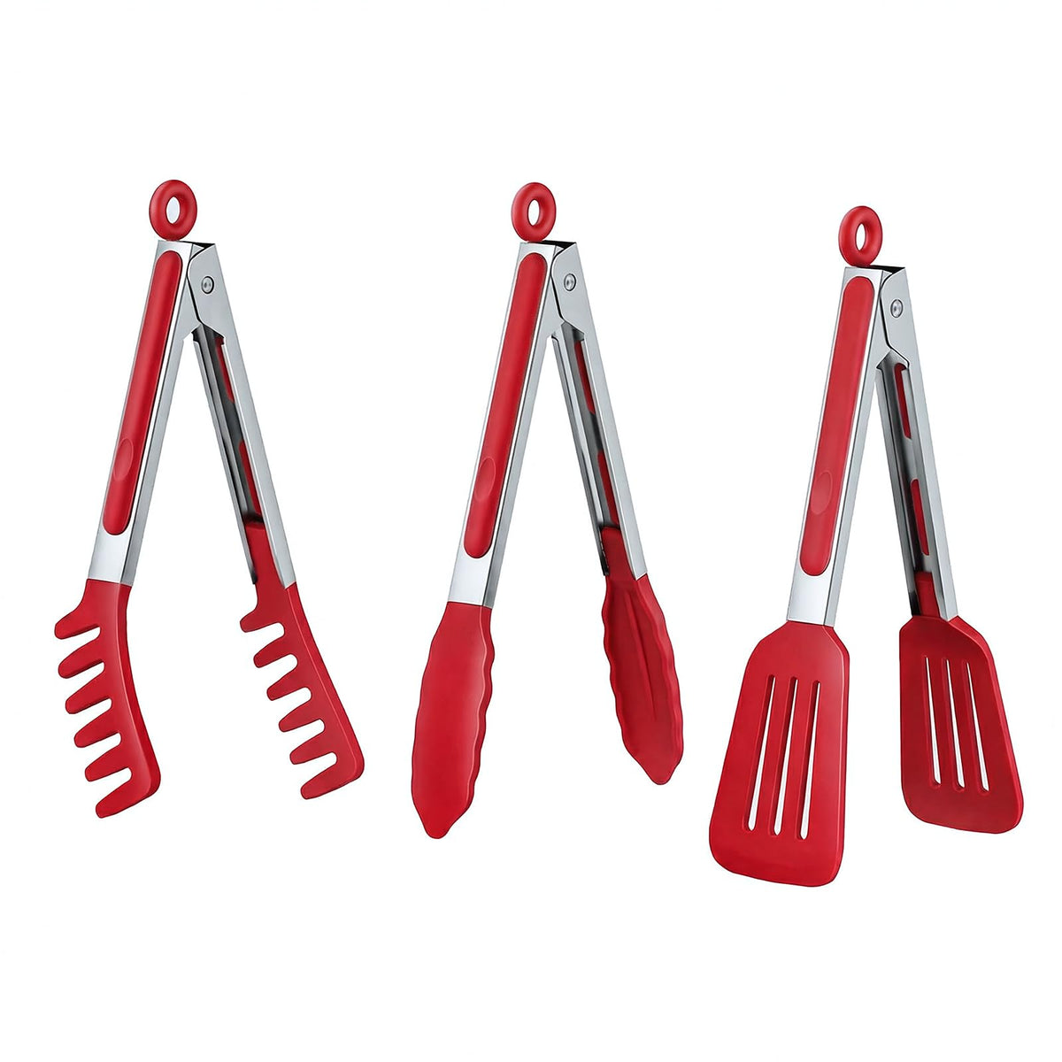 HST Tongs for Cooking with Silicone Tips 3 Pack, Kitchen Tongs (9", Black)