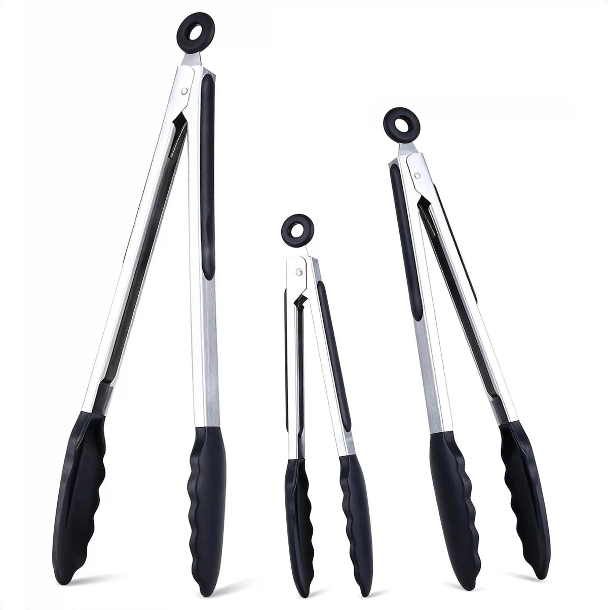 6PCS 7-Inch Silicone Tongs Set, Stainless Steel Tongs with Silicone Tips