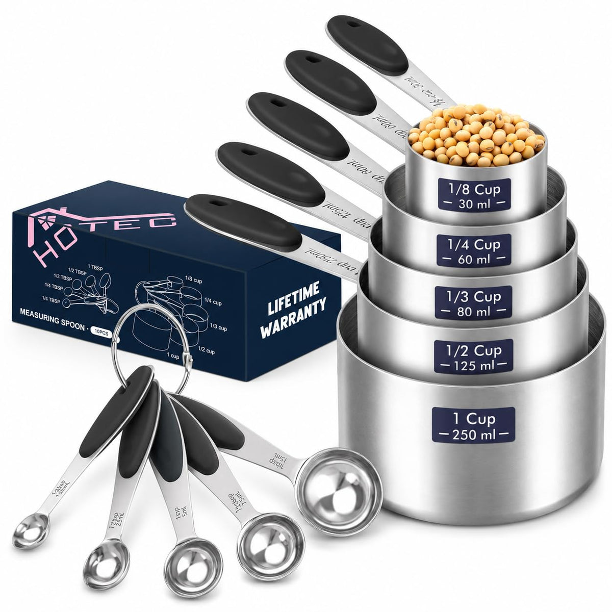 HOTEC 10-Pack Measuring Cups &Spoons Set, Black