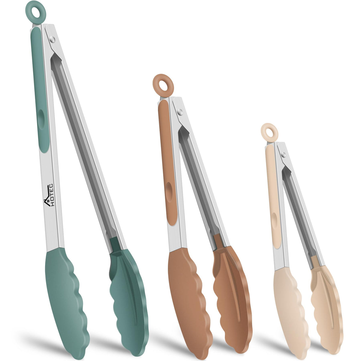 HOTEC Stainless Steel Kitchen Tongs with Silicone Tips, Set of 2-9" and 12"