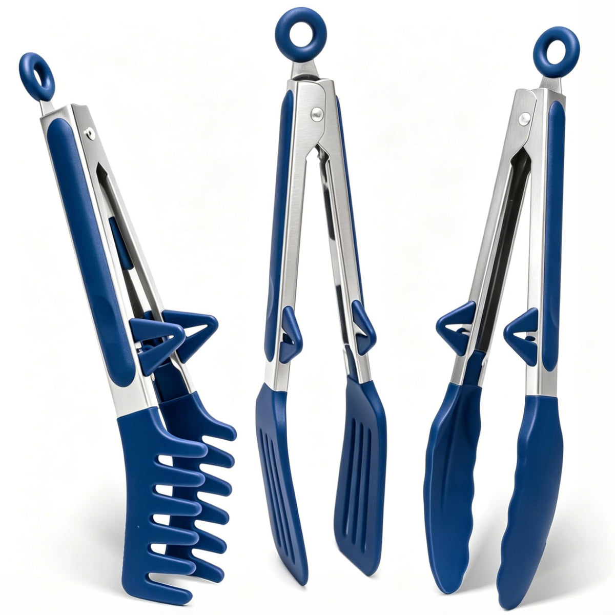 9" Kitchen Tongs for cooking with Silicone Tips, 3Pcs Serving Tongs, Green