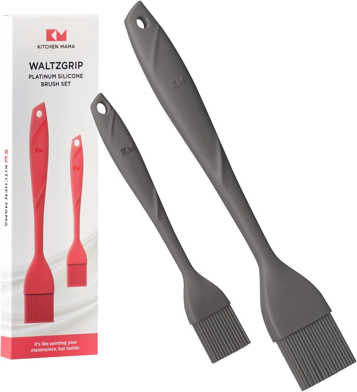 Kitchen Mama WaltzGrip Platinum Silicone Basting Pastry Brush, Metal Gray