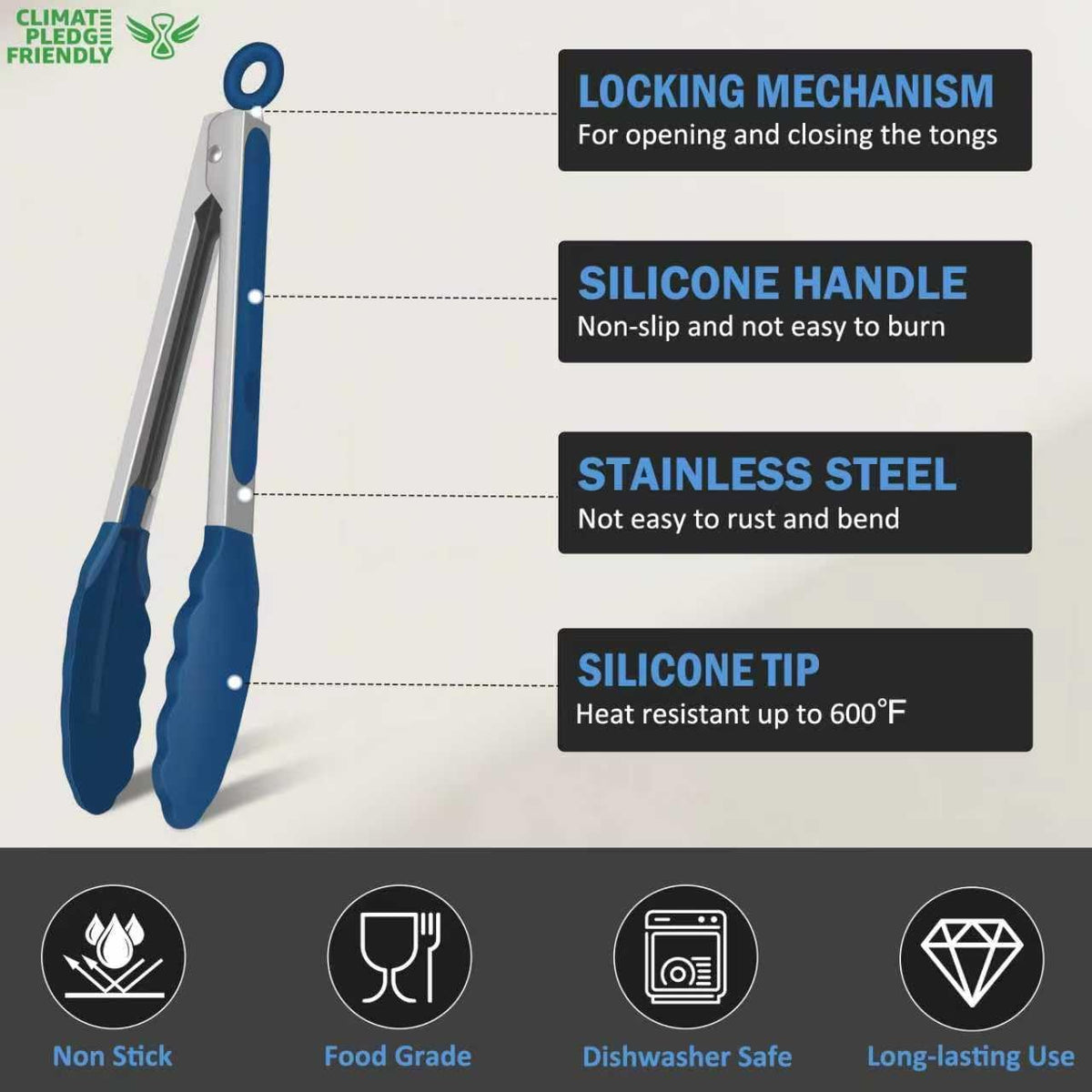 Tongs for Cooking, Stainless Steel Kitchen Tongs with Silicone Tips