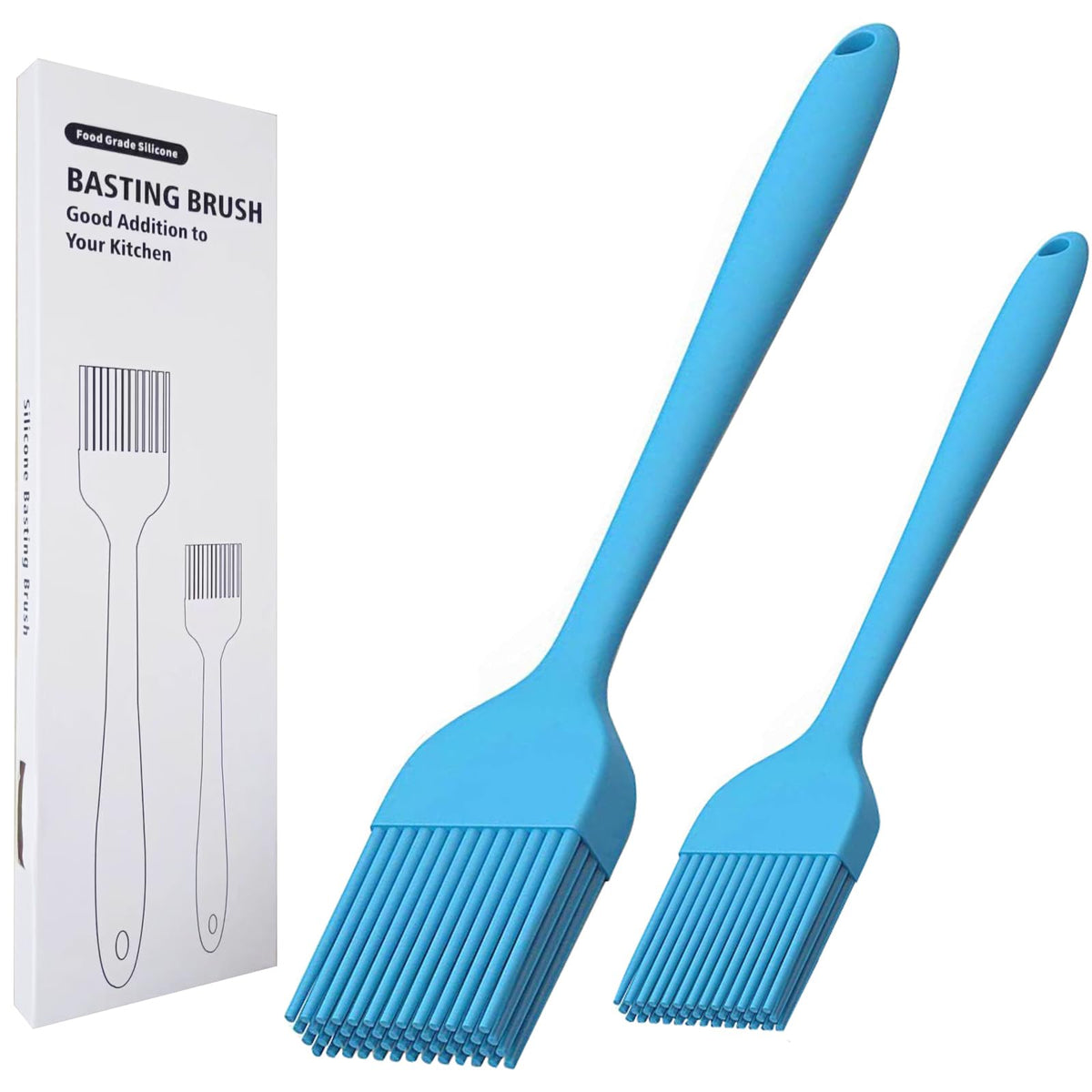 Silicone Basting Brush 2 Pcs Pastry Brush for Oil, BBQ, Grill, Sauce Baking Cooking, Dishwasher Safe (Blue)