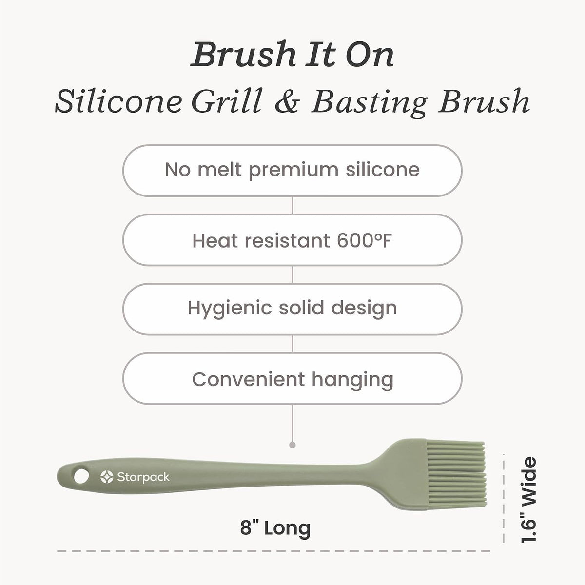 Starpack 'Brush it On' Silicone Basting Brush for Cooking (8 Inches) - Grill Basting Brush High Heat Resistant 600°F - Pastry Applicator for Cooking and Baking - Silicone Oil Tool - BBQ Sauce Brushes