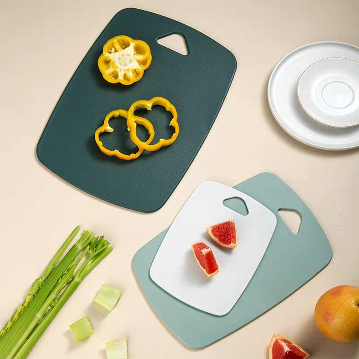 Plastic Cutting Board Set of 3, Cutting Boards for Kitchen,Thick Chopping Boards for Meat, Veggies, Fruits, with Easy Grip Handle,Dishwasher Saf,Suitable for outdoor camping, RV. (green)