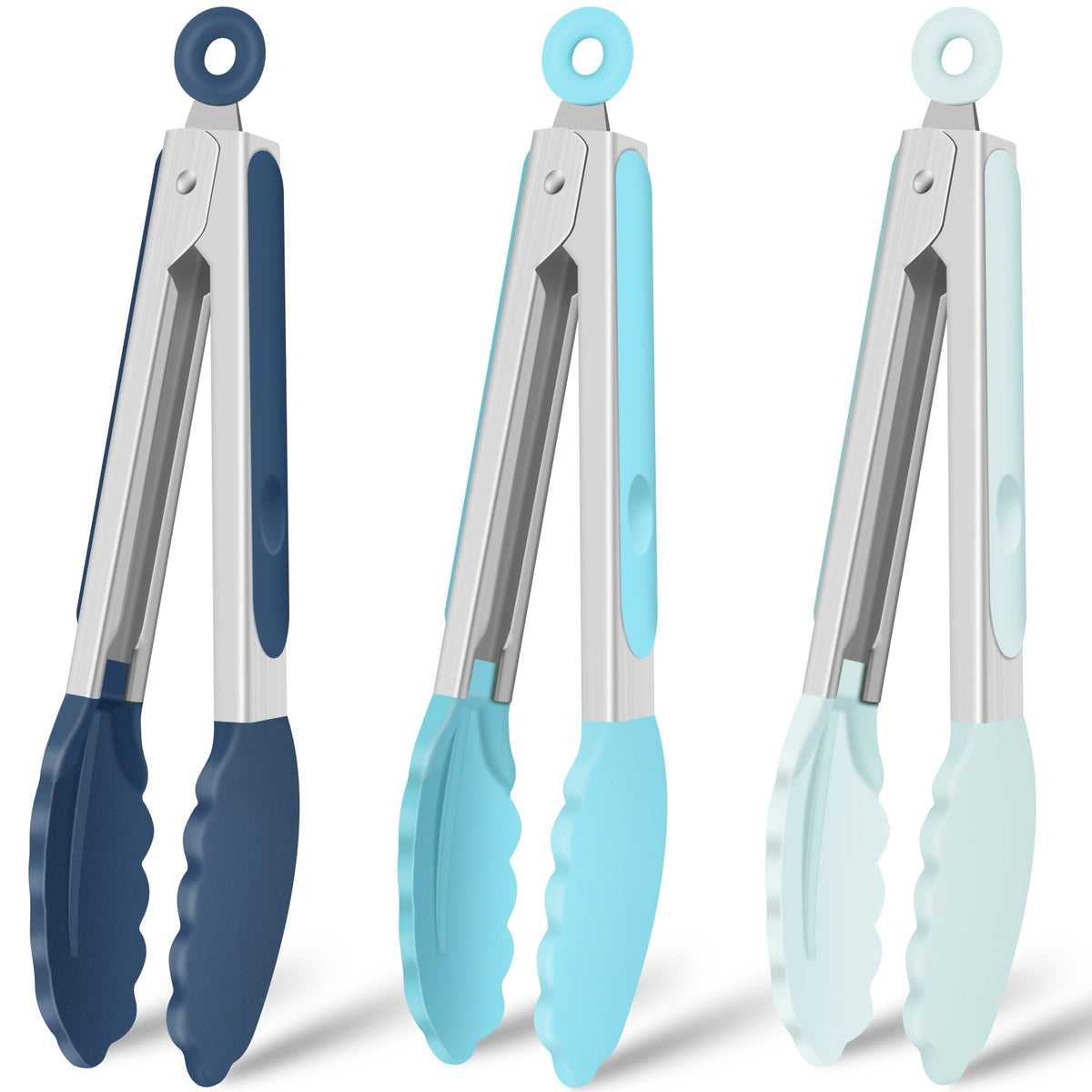 HOTEC Silicone Kitchen Tongs for Cooking, 9-Inch Serving Tongs, Set of 3