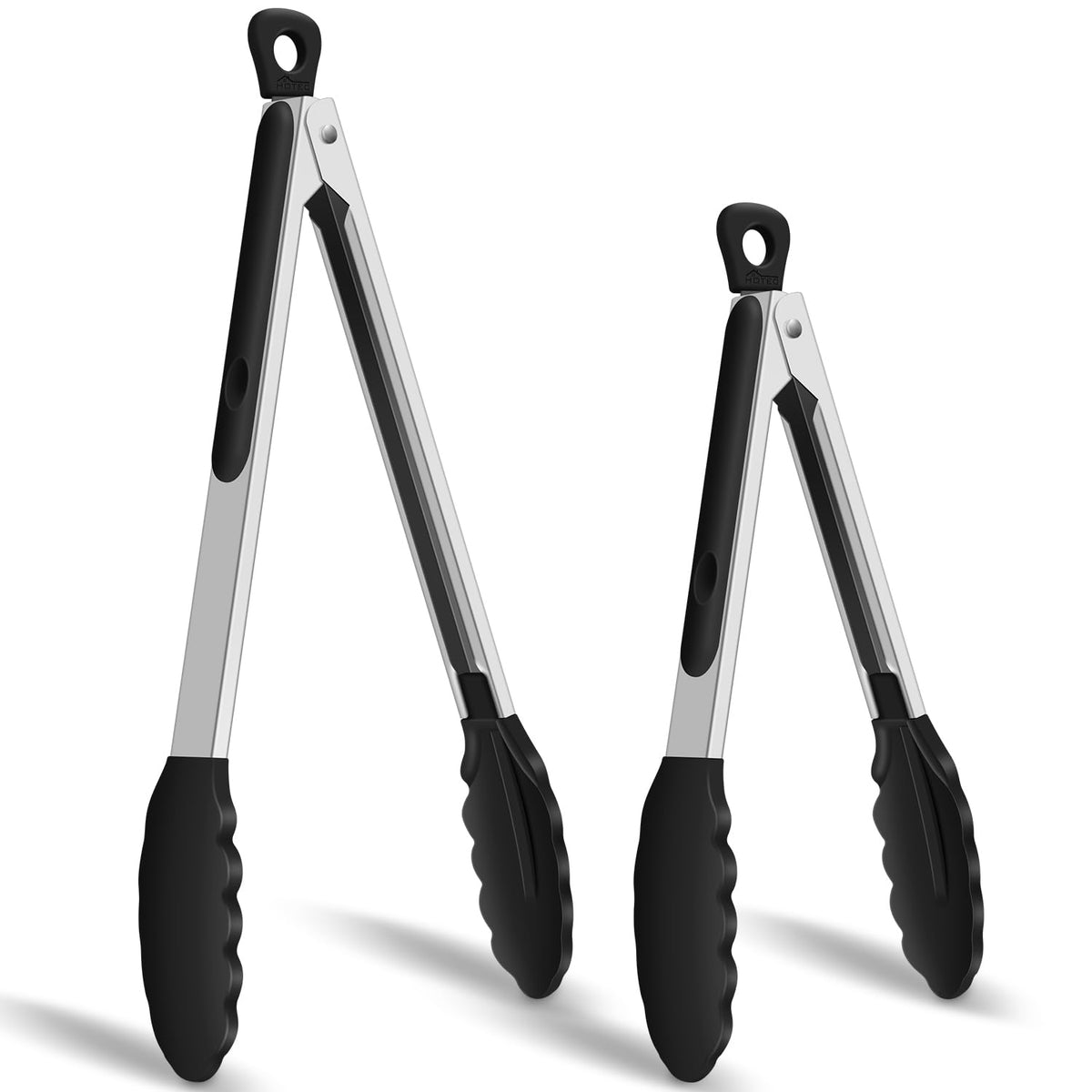 HOTEC Stainless Steel Kitchen Tongs with Silicone Tips, Set of 2-9" and 12"