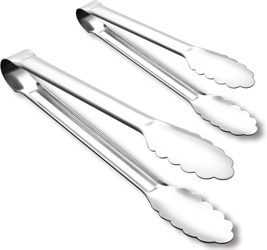 OYV Seamless Tongs for Cooking, One-Piece Design, Durable Heat Resistant Stainless Steel Tongs for Kitchen, Grill, BBQ, Salad, Dishwasher Safe, Metal Tongs Set (12" & 9")