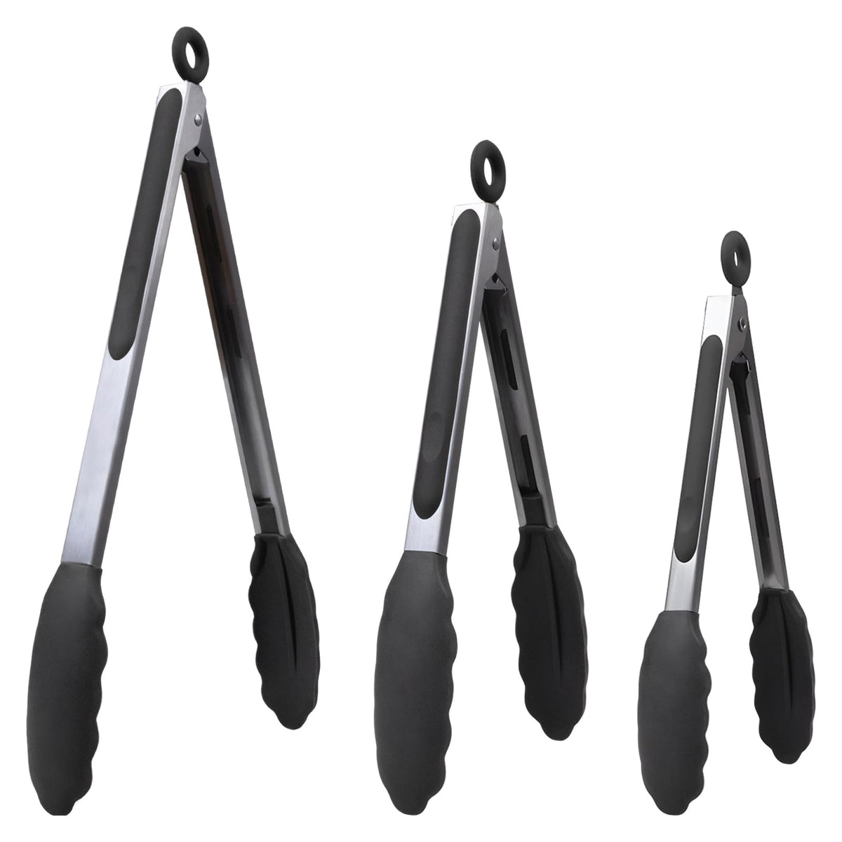 Kitchen Silicone Tongs for Cooking with Non-Slip Silicone Tips, 600°F Heat Resistant Cooking Food Tong Set Heavy Duty Stainless Steel Handle for Baking Grilling BBQ Serving, 2 Pack (9" & 12")