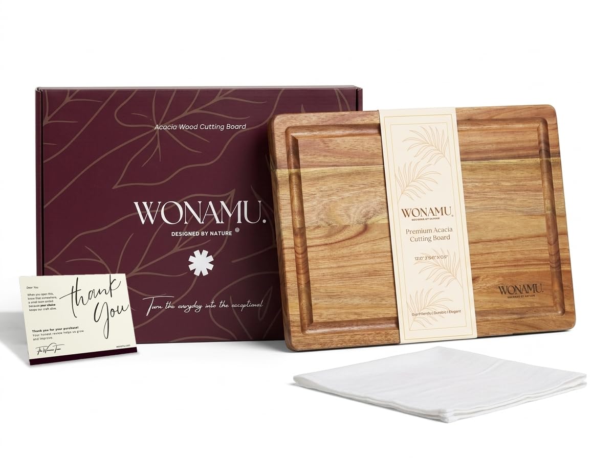 WONAMU Small Bamboo Cutting Board Non Toxic with Juice Groove, Gift Set