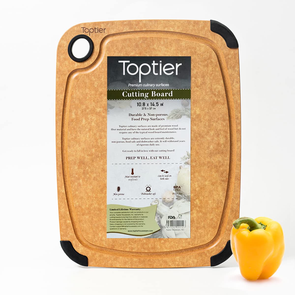 Toptier Wood Fiber Cutting Board for Kitchen - Non-Slip, Reversible, Eco-Friendly, Small 11.5 x 9.25-inch Chopping Board, Natural Slate