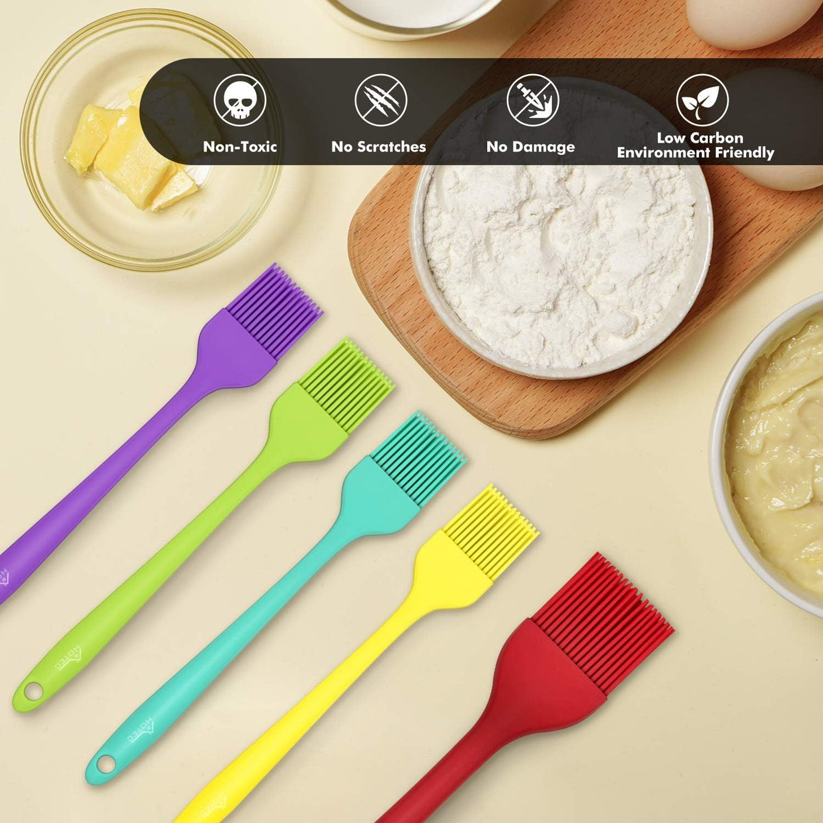 HOTEC 600℉ Heat Resistant Silicone Basting &Pastry Brush, Multicolor 5