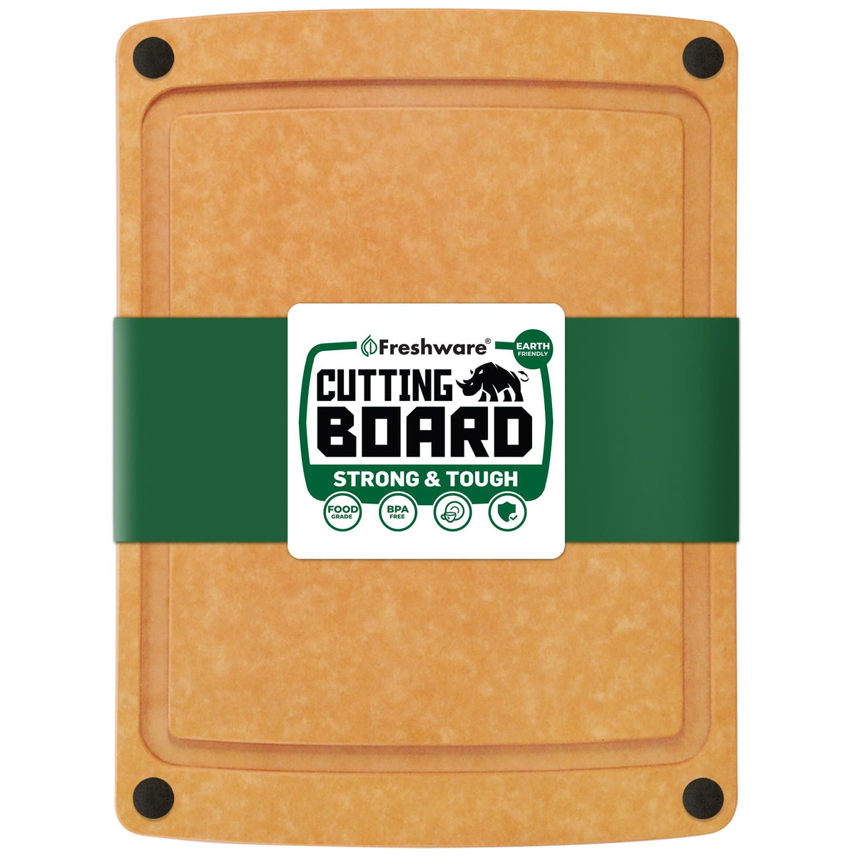 Freshware Wood Cutting Boards for Kitchen, Juice Groove, Non-Slip Silicone Feet, Dishwasher Safe, Medium 12" x 9" and Large, 15" x 11.25", Set of 2, Natural