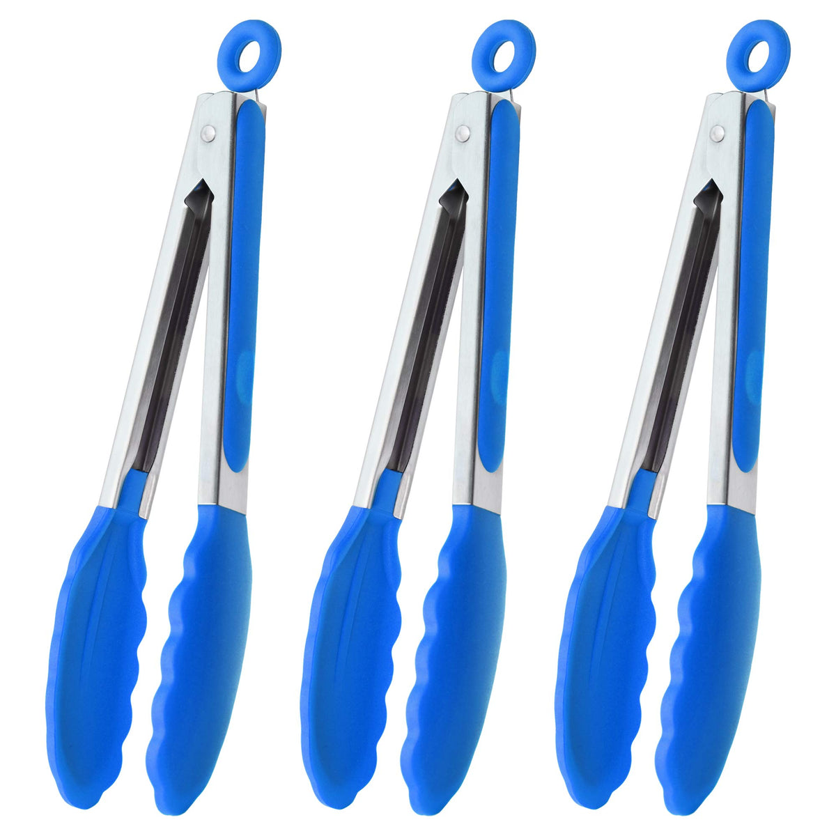 HINMAY Serving Tongs 9" Cooking Tongs with Silicone Tips, Set of 3 (Black)